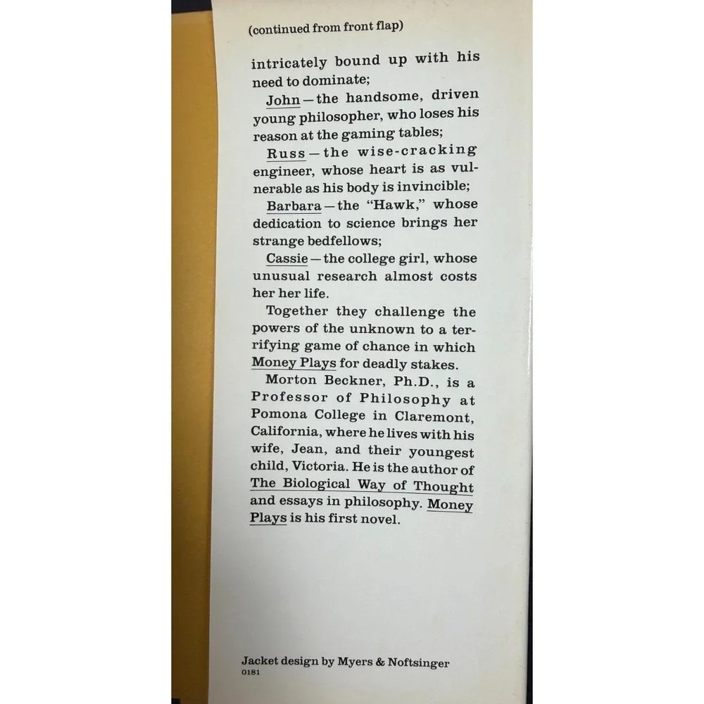 Money Plays A Novel By Morton Beckner Hardcover 1980 Vintage